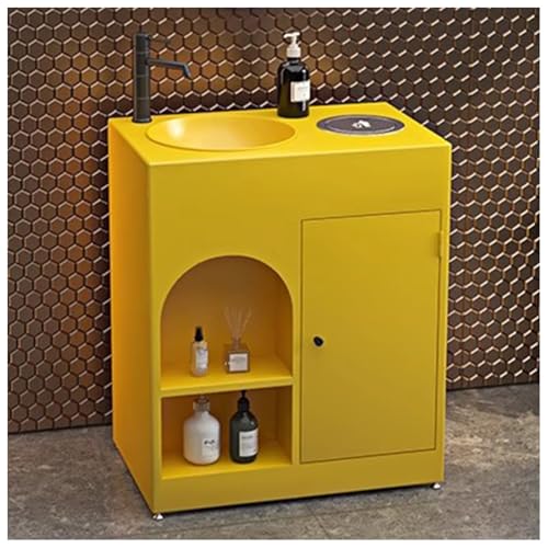 ZTGL Waschbecken mit Unterschrank Aufsatzwaschbecken Badmöbel-Set Rechteckig Waschbeckenunterschrank mit Wasserhahn & Ablaufgarnitur, Industrial Style Waschbecken Waschtisch B,Without Mirror von ZTGL