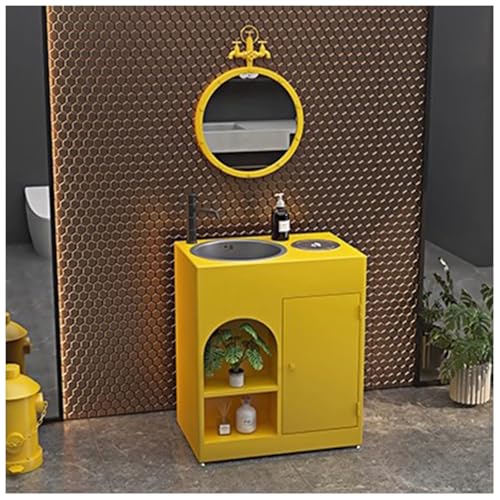ZTGL Waschbecken mit Unterschrank Aufsatzwaschbecken Badmöbel-Set Rechteckig Waschbeckenunterschrank mit Wasserhahn & Ablaufgarnitur, Industrial Style Waschbecken Waschtisch B1, with Mirror von ZTGL