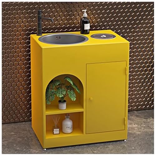 ZTGL Waschbecken mit Unterschrank Aufsatzwaschbecken Badmöbel-Set Rechteckig Waschbeckenunterschrank mit Wasserhahn & Ablaufgarnitur, Industrial Style Waschbecken Waschtisch B1,Without Mirror von ZTGL