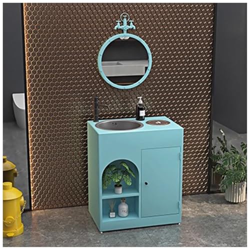 ZTGL Waschbecken mit Unterschrank Aufsatzwaschbecken Badmöbel-Set Rechteckig Waschbeckenunterschrank mit Wasserhahn & Ablaufgarnitur, Industrial Style Waschbecken Waschtisch C1, with Mirror von ZTGL