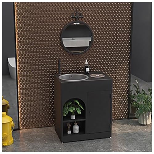ZTGL Waschbecken mit Unterschrank Aufsatzwaschbecken Badmöbel-Set Rechteckig Waschbeckenunterschrank mit Wasserhahn & Ablaufgarnitur, Industrial Style Waschbecken Waschtisch D1, with Mirror von ZTGL