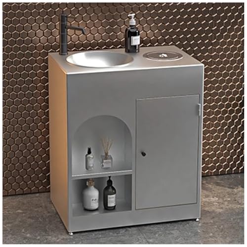 ZTGL Waschbecken mit Unterschrank Aufsatzwaschbecken Badmöbel-Set Rechteckig Waschbeckenunterschrank mit Wasserhahn & Ablaufgarnitur, Industrial Style Waschbecken Waschtisch E,Without Mirror von ZTGL