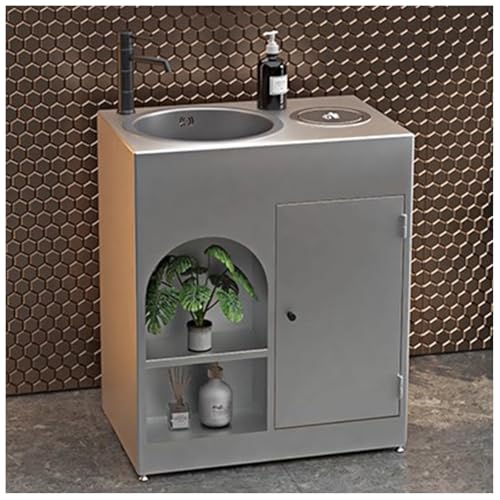 ZTGL Waschbecken mit Unterschrank Aufsatzwaschbecken Badmöbel-Set Rechteckig Waschbeckenunterschrank mit Wasserhahn & Ablaufgarnitur, Industrial Style Waschbecken Waschtisch E1,Without Mirror von ZTGL