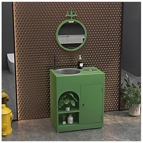 ZTGL Waschbecken mit Unterschrank Aufsatzwaschbecken Badmöbel-Set Rechteckig Waschbeckenunterschrank mit Wasserhahn & Ablaufgarnitur, Industrial Style Waschbecken Waschtisch F1, with Mirror von ZTGL