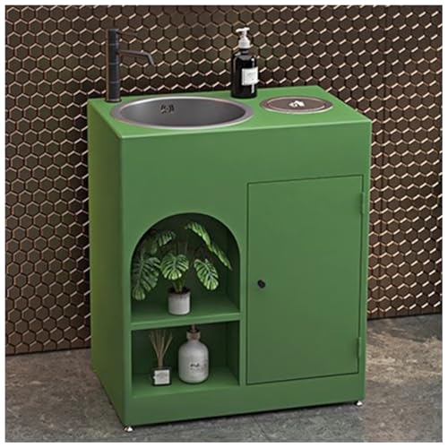 ZTGL Waschbecken mit Unterschrank Aufsatzwaschbecken Badmöbel-Set Rechteckig Waschbeckenunterschrank mit Wasserhahn & Ablaufgarnitur, Industrial Style Waschbecken Waschtisch F1,Without Mirror von ZTGL