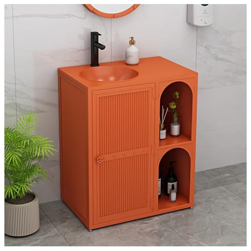 ZTGL Waschbecken mit Unterschrank Badezimmermöbel Waschtisch Waschbeckenschrank Badmöbel Set Industrieller Freistehender Waschtischunterschrank Waschbecken Waschplatz Gäste WC E,Without Mirror von ZTGL