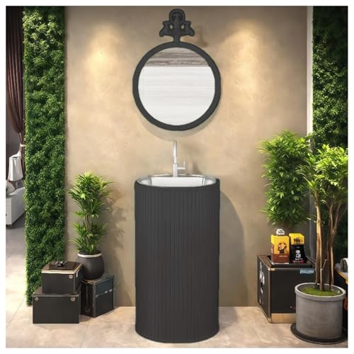 ZTGL Waschbeckenunterschrank, Modernes Badezimmermöbel Waschtisch, Freistehende Waschbecken Gäste WC Waschplatz Standwaschbecken Waschtisch, Badmöbel Set Waschbecken mit Wasserhahn B, with Mirror von ZTGL
