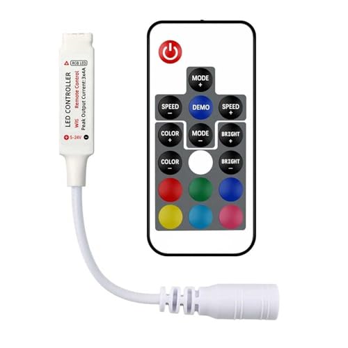 17-Tasten-Fernbedienung LED-Controller, DC 5 V/12 V/24 V, passend for 5050 3528 5630 LED-Lichtleiste Mini 4 Pin(WM-012A White) von ZTOSZSPT