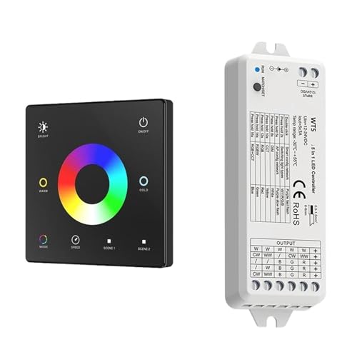 5 in 1 Glas-Wandhalterung Touch Panel RGB RGBW RCT LED Dimmer Controller Kit 5 Kanäle 12V 24V(WT5 and TW5(B) KIT) von ZTOSZSPT