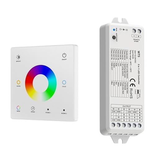 5 in 1 Glas-Wandhalterung Touch Panel RGB RGBW RCT LED Dimmer Controller Kit 5 Kanäle 12V 24V(WT5 and TW5(W) KIT) von ZTOSZSPT