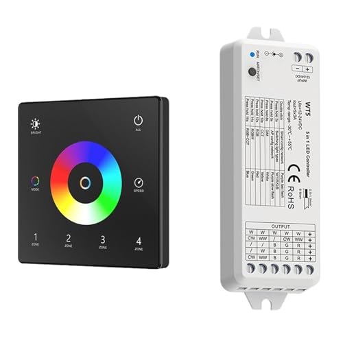 5 in 1 Glas-Wandhalterung Touch Panel RGB RGBW RCT LED Dimmer Controller Kit 5 Kanäle 12V 24V(WT5 and TW5-4(B) KIT) von ZTOSZSPT