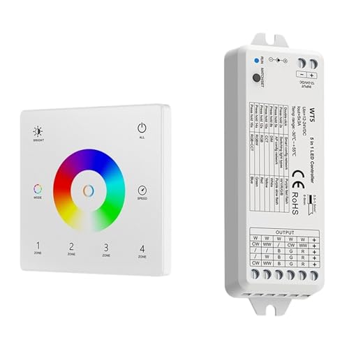 5 in 1 Glas-Wandhalterung Touch Panel RGB RGBW RCT LED Dimmer Controller Kit 5 Kanäle 12V 24V(WT5 and TW5-4(W) KIT) von ZTOSZSPT