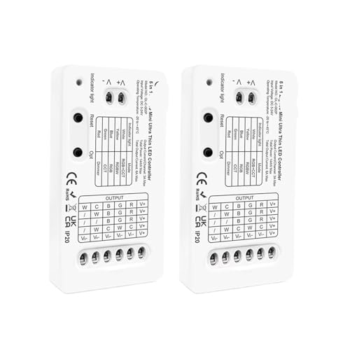 DC5-24V Pro Mini 5-in-1 Ultradünner RCT/RGBW/RGB/WWCW/Dimm-LED-Controller(6A Per Channel,2PCS Mini 5 in 1) von ZTOSZSPT