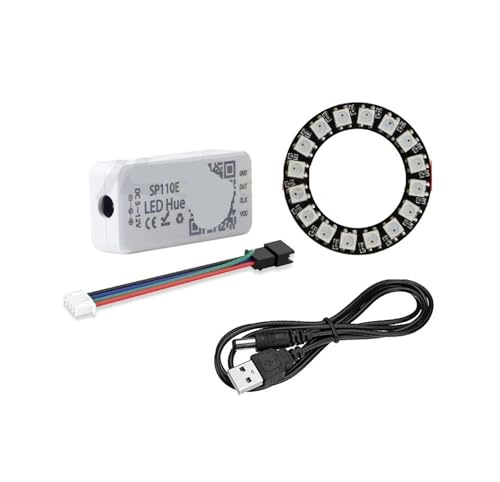 LED-Pixelring U 5 V zur DC-Leitung + WS2812B 8 16 24 35 45 LED-unabhängiges Adressierungsmodul SP110E-Controller(Black PCB,16 Leds Ring Kit) von ZTOSZSPT