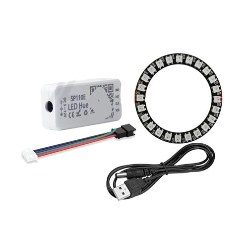 LED-Pixelring U 5 V zur DC-Leitung + WS2812B 8 16 24 35 45 LED-unabhängiges Adressierungsmodul SP110E-Controller(Black PCB,24 Leds Ring Kit) von ZTOSZSPT