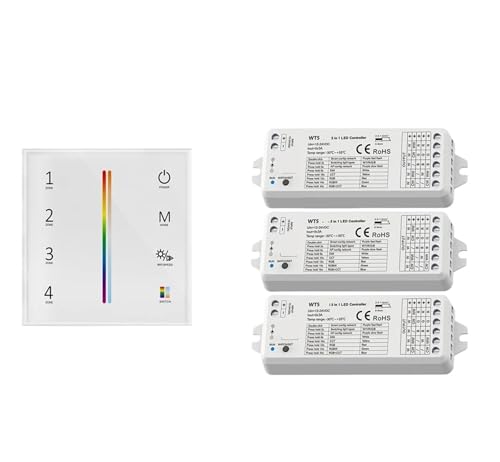 RCT LED-Lichtstreifen-Controller-Kit DC 12 V 24 V Dimmer 4 Zonen Wandhalterung Touch Panel Fernbedienung(3xWT5 and T25W KIT) von ZTOSZSPT