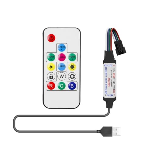 U 5V WS2813 DC5-24V WS2815 Pixel LED-Lichtstreifen-Controller Mini 17 Tasten Musikfernbedienung 366 Modi-Steuerung(14Key Lock USB 4Pin) von ZTOSZSPT