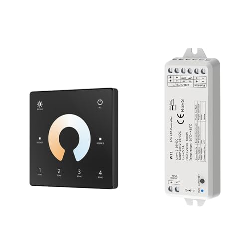 WT1 LED Dimmer 2 Kanal 12V 24V 36V CCT Fernbedienung 4 Zonen Touch Schalter(WT1 and TW2-4 B KIT) von ZTOSZSPT