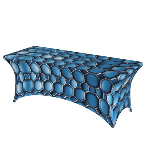 ZTPOWQA Große rechteckige Tischdecke mit blauem Sechseck- und Diamant-Druck, passend für ovale Tische, Tischdecke für Partys und Veranstaltungen von ZTPOWQA