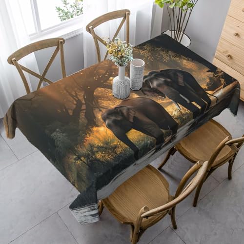 ZTPOWQA Tischdecke mit Natur-Elefanten-Druck, rechteckig, wasserdicht, wiederverwendbar, für Esstisch, Party, 89 x 140 cm von ZTPOWQA