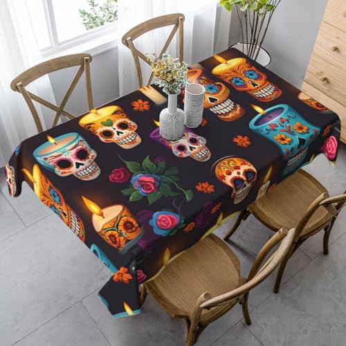 ZTPOWQA Tischdecke mit Totenkopf- und Kerzen-Druck, rechteckig, wasserdicht, wiederverwendbar, für Esstisch, Party, 89 x 140 cm von ZTPOWQA