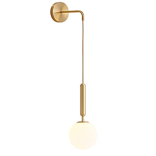 ZTTECH 150 mm Weißes Glaskugel & Gold Metall Wandleuchten Lampe Drop Wandleuchte für Nachttisch (Weißes Glas & goldfarbenes Metall)… von ZTTECH