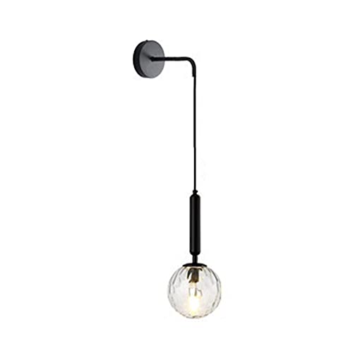 ZTTECH 150 mm klare Glaskugel & Schwarzes Metall Wandleuchten Lampe Drop Wandleuchte für Nachttisch (Klarglas & schwarzes Metall) von ZTTECH