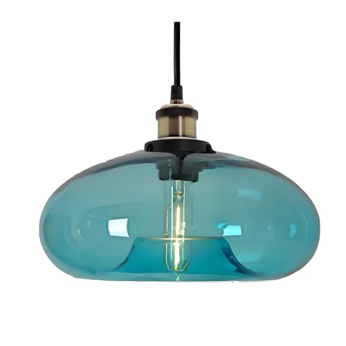 ZTTECH 28 cm Blaues Glas Pendelleuchte im Industriellen Vintage-Design Geeignet für Kücheninseln Schlafzimmer Esszimmer Höhenverstellbar E27 Glühbirnen Kompatibel (Himmelblau) von ZTTECH
