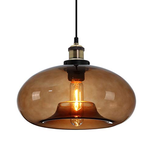 ZTTECH 28 cm Rauchgraues Glas Pendelleuchte im Industriellen Vintage-Design Geeignet für Kücheninseln, Schlafzimmer Esszimmer Höhenverstellbar E27 Glühbirnen Kompatibel (Braun) von ZTTECH