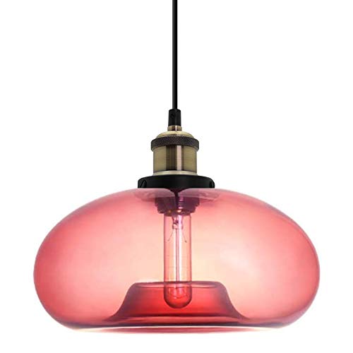 ZTTECH 28 cm Rosa Glas Pendelleuchte im Industriellen Vintage-Design Geeignet für Kücheninseln, Schlafzimmer Esszimmer Höhenverstellbar E27 Glühbirnen Kompatibel (Rosa) von ZTTECH