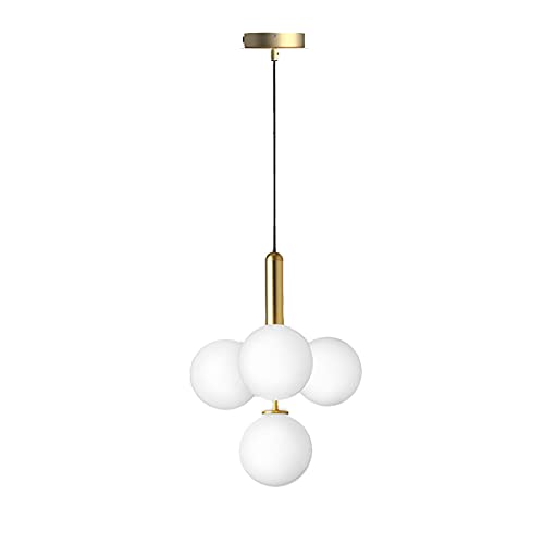 ZTTECH 4-flammige Pendelleuchte mit weißen Glas-Kugeln, Hängelampe mit goldener Metallbasis, Deckenleuchte für Kücheninsel Esszimmer Wohnzimmer (Weißes Glas & Gold) von ZTTECH
