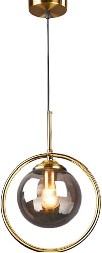 ZTTECH Pendelleuchte Modern Minimalistisch Hängelampe mit Kugelförmigem Glasschirm und Messingring Höhenverstellbar für Esszimmer Schlafzimmer Wohnzimmer (Grau) von ZTTECH