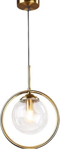 ZTTECH Pendelleuchte Modern Minimalistisch Hängelampe mit Kugelförmigem Glasschirm und Messingring Höhenverstellbar für Esszimmer Schlafzimmer Wohnzimmer (Klar) von ZTTECH