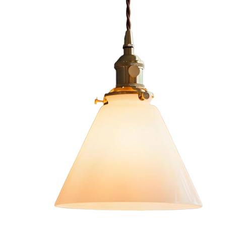 ZTTECH Pendelleuchte aus weißem Glas E27 Hängelampe mit Messingfassung Verstellbares 150cm Kabel 18cm Durchmesser für Schlafzimmer Küche Esszimmer Flur von ZTTECH