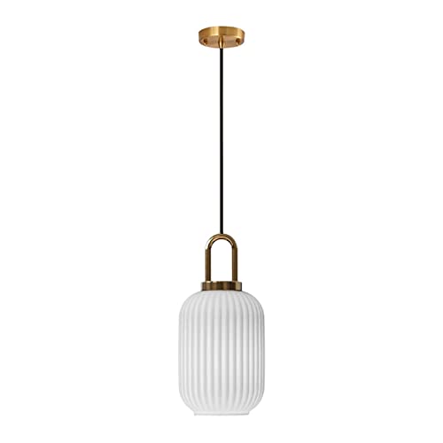 ZTTECH Weiße Glas-Pendelleuchte mit geripptem Glas-Lampenschirm und Bronze-Finish, moderne Retro-Deckenleuchte-Hängelampe (140mm)… von ZTTECH