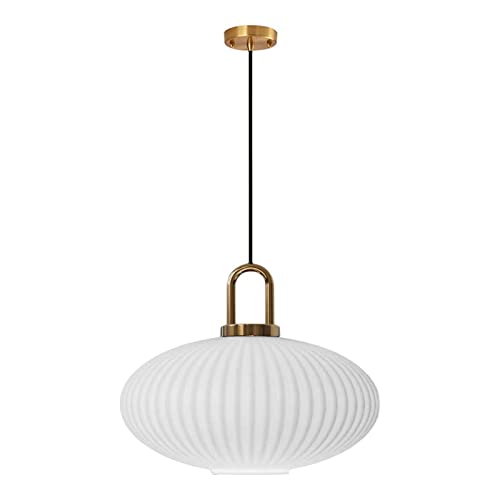 ZTTECH Weiße Glas-Pendelleuchte mit geripptem Glas-Lampenschirm und Bronze-Finish, moderne Retro-Deckenleuchte-Hängelampe (300mm)… von ZTTECH