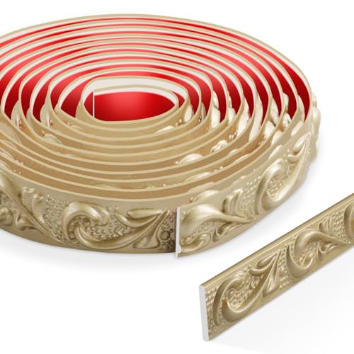 3 Meter Peel and Stick Zierleisten Selbstklebend, 3D Deckenleisten Styropor, Wandleisten Selbstklebend für Spiegelrahmen, Schranktüren, Türrahmen, Decken, Heimdekorationen(Champagner Gold) von ZTVOWTO