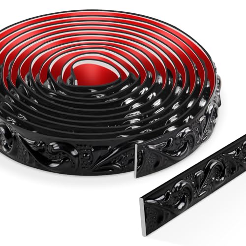 3 Meter Peel and Stick Zierleisten Selbstklebend, 3D Deckenleisten Styropor, Wandleisten Selbstklebend für Spiegelrahmen, Schranktüren, Türrahmen, Decken, Heimdekorationen(Schwarz) von ZTVOWTO
