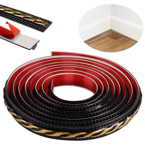300cm Zierleisten Selbstklebend,Peel and Stick Wandleisten,3D Deckenleisten Selbstklebend für Spiegelrahmen,Möbel,Türrahmen,Decken,Heimdekoration(Schwarz mit Gold) von ZTVOWTO