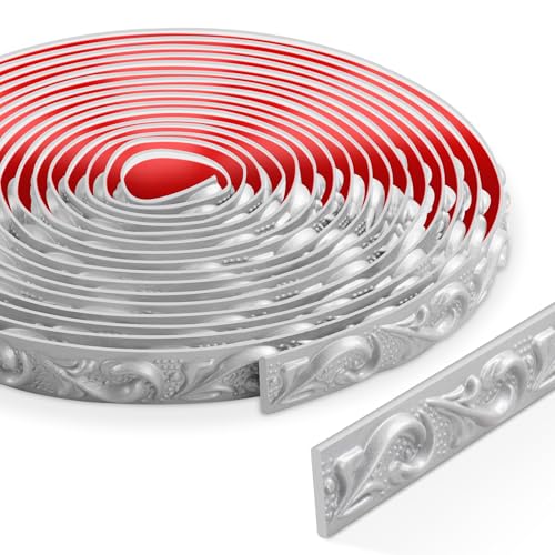 6 Meter Peel and Stick Zierleisten Selbstklebend, 3D Deckenleisten Styropor, Wandleisten Selbstklebend für Spiegelrahmen, Schranktüren, Türrahmen, Decken, Heimdekorationen(Silber) von ZTVOWTO
