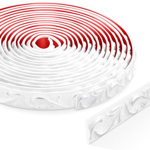 6 Meter Peel and Stick Zierleisten Selbstklebend, 3D Deckenleisten Styropor, Wandleisten Selbstklebend für Spiegelrahmen, Schranktüren, Türrahmen, Decken, Heimdekorationen(Weiß mit Silber) von ZTVOWTO