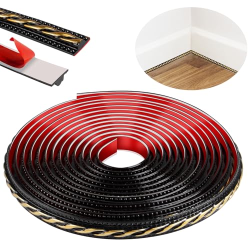 600cm Zierleisten Selbstklebend,Peel and Stick Wandleisten,3D Deckenleisten Selbstklebend für Spiegelrahmen,Möbel,Türrahmen,Decken,Heimdekoration(Schwarz mit Gold) von ZTVOWTO