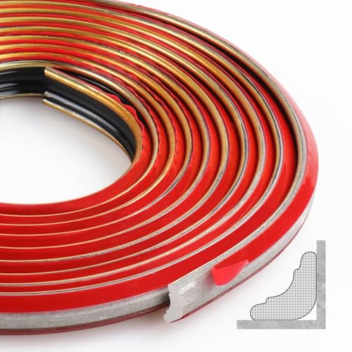 ZTVOWTO 300cm TPE Dreikant Wandleisten, Eckleiste Selbstklebend, Flexible Deckenleisten Selbstklebend für Wandkanten, Küchenarbeitsplatten, Fliesenkanten, Deckenabschlüsse(12 * 9 mm,Schwarzgold) von ZTVOWTO