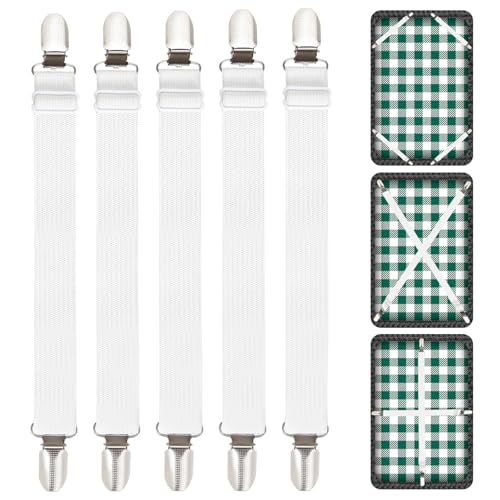 ZTVOWTO 5 Stück Bettlakenspanner Verstellbar, 51 cm-220 cm Verstellbarer Bettlakenspanner, Hosenträger Clips für Laken, Matratzen, Bügelbretter Oder Sofas(Weiß) von ZTVOWTO