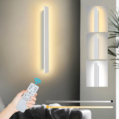 ZTWLEED LED Wandleuchte Innen Dimmbare,22W Wandlampe mit Fernbedienung 2.4GHz,10-100% Helligkeitseinstellung Wandbeleuchtung für Schlafzimmer Wohnzimmer Korridor Treppenhaus,Weiß 60CM 110-240V von ZTWLEED