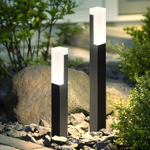 ZTWLEED 2 Stück LED Wegeleuchten Außen,6W Pollerleuchte Außen Kaltweiß 6000K IP65 Wasserdicht Gartenbeleuchtung für Rasen Terrasse Weg Garage,Schwarz 40CM 110-240V von ZTWLEED