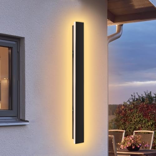 ZTWLEED Aussenleuchten aus Acryl,8W 40CM LED Lange Außenlampe,IP65 Wasserdichte schwarze Wandleuchte im Innen und Außenbereich, Warmweiß 3000K von ZTWLEED