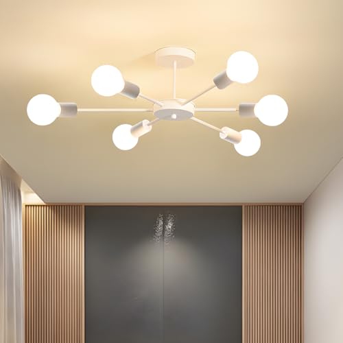 ZTWLEED Deckenleuchte Vintage,6 Flammig Sputnik Kronleuchter E27 Weiß Sputnik Deckenleuchte für Wohnzimmer Esszimmer Küche Flur,Ø 82CM E27 Fassung Max 60W (Ohne Glühbirnen) von ZTWLEED