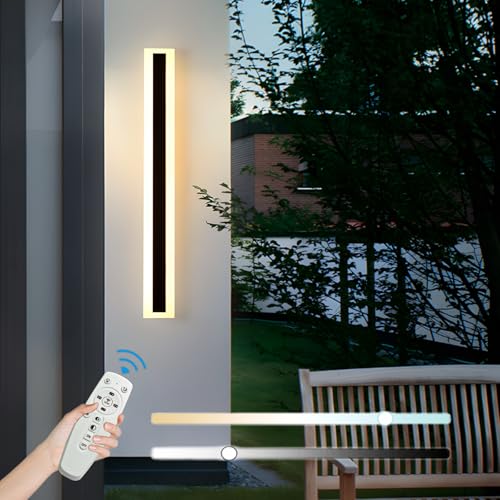 ZTWLEED LED Wandleuchte Aussen,12W Dimmbar Wandlampe mit Fernbedienung,Wasserdicht Lange Wandleuchte Schwarz,Acryl Außenwandleuchten für Villa Garten Korridor Außenbalkon,60CM 110-240V von ZTWLEED