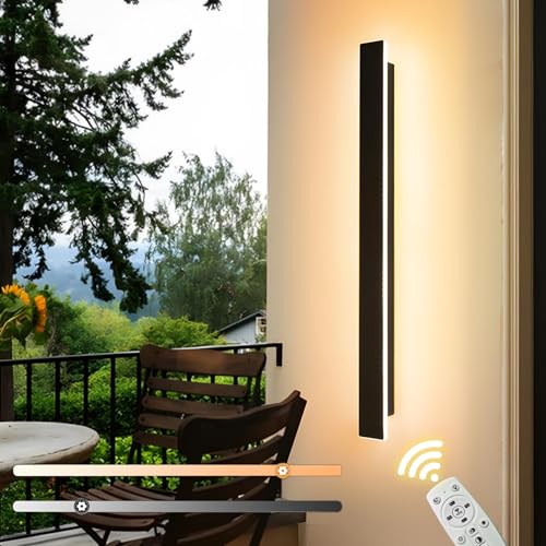 ZTWLEED LED Wandleuchte Aussen,20W Dimmbar Wandlampe mit Fernbedienung,Wasserdicht Lange Wandleuchte Schwarz,Acryl Außenwandleuchten für Villa Garten Korridor Außenbalkon,100CM 110-240V von ZTWLEED